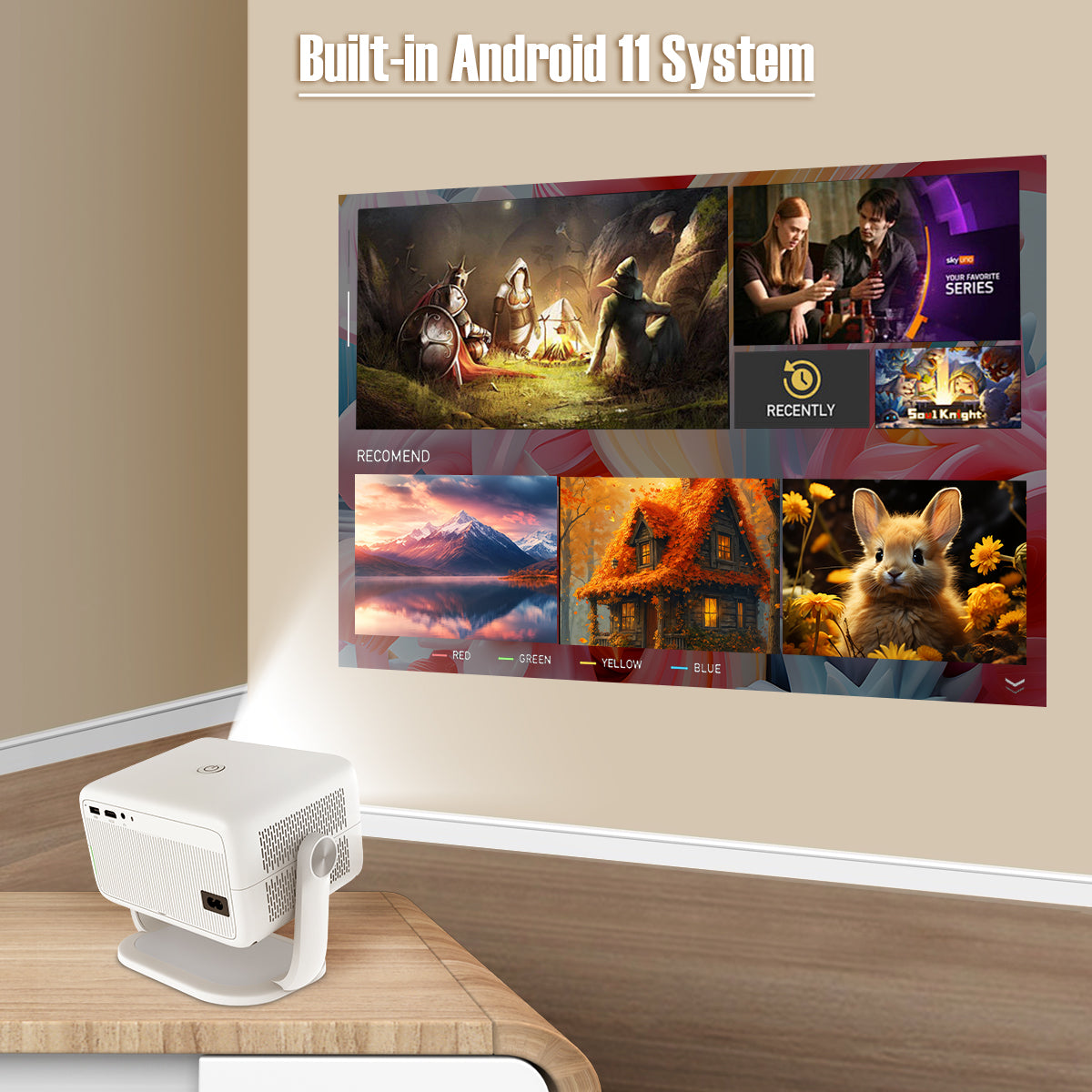 Magcubic L018 4K Projector – Android 11, 650 ANSI Lumens, Native 1080P, Auto Focus & Keystone, BT5.2, WiFi6, Allwinner H713, Portable 360° Rotation