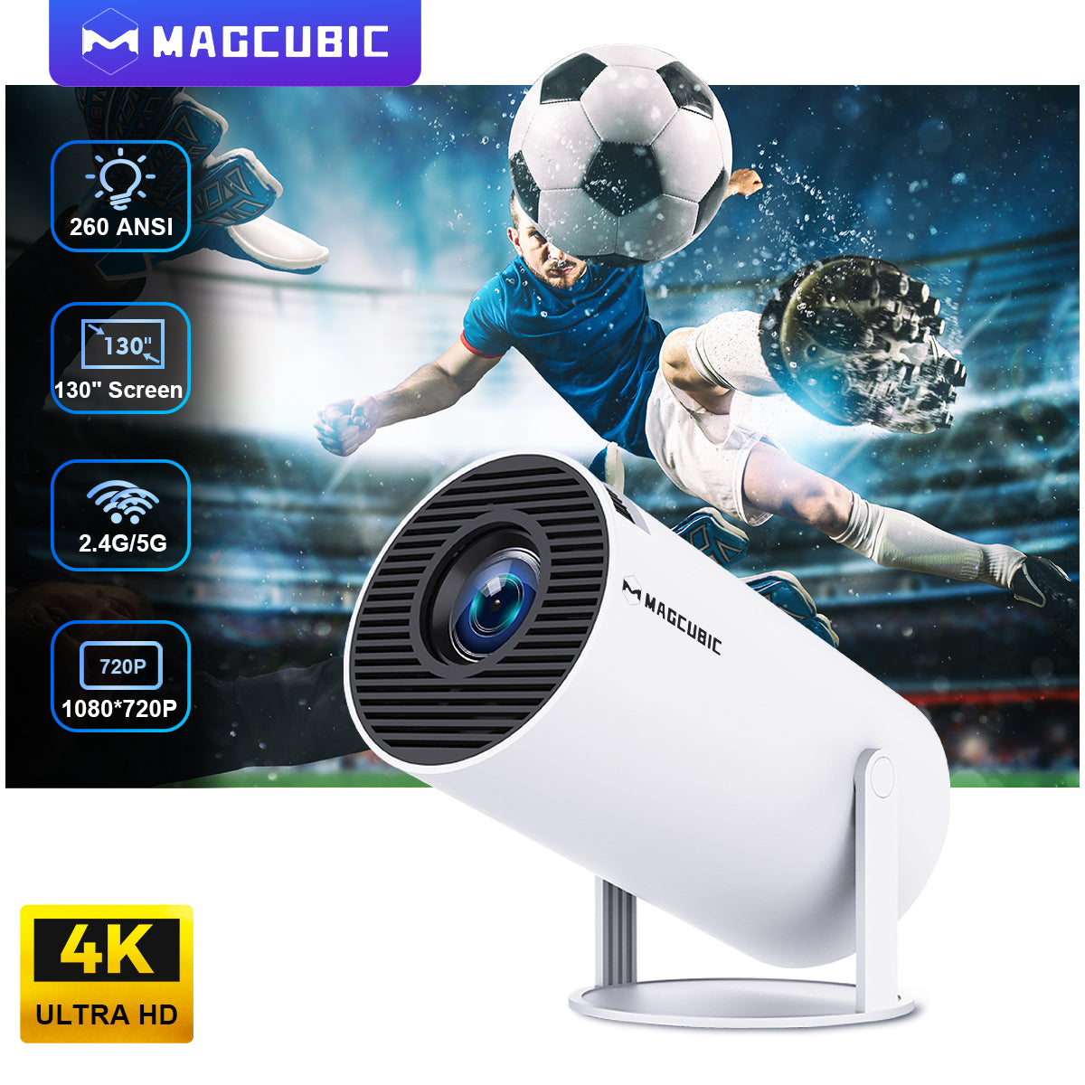 Magcubic HY300 Pro 4K Projector – Android 11, Dual WiFi6, 260 ANSI Lumens, Allwinner H713, BT5.0, Native 720P for Home Cinema & Outdoor Use