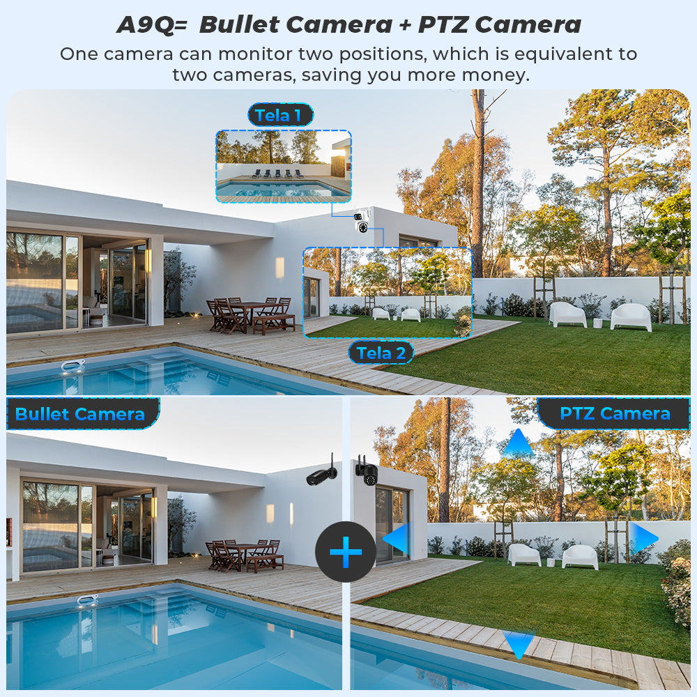 4K 8MP HD Wifi PTZ Camera Outdoor Dual Lens Dual Screen AI Auto Tracking IP Camera CCTV Audio Video Surveillance P2P iCSee