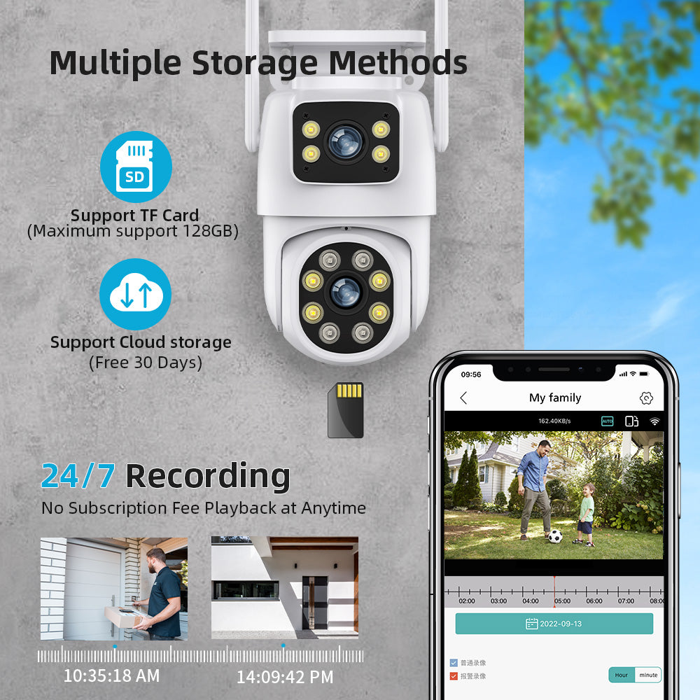 4K 8MP HD Wifi PTZ Camera Outdoor Dual Lens Dual Screen AI Auto Tracking IP Camera CCTV Audio Video Surveillance P2P iCSee